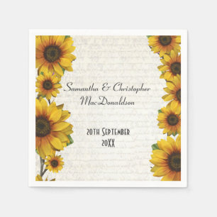 Elegante gelbe Sonnenblume Land Blumenhochzeit Serviette