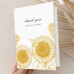 Elegante Gelbe Sonnenblumen Sommerferien Herbsthoc Dankeskarte<br><div class="desc">Diese wunderschöne Dankeschön-Karte zeigt Sonnenblumen in goldgelb auf einem klassischen weißen Hintergrund mit eleganter Typografie. Dieses elegante Design ist eine wunderbare Wahl für eine rustikale und elegante Sommer/Herbst Hochzeit. Sie können dieses Design noch weiter anpassen,  indem Sie dem Backer ein Foto oder einen zusätzlichen Text hinzufügen.</div>