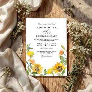 Elegante gelbe Sonnenblumen-sonnige QR-Code-Hochze Einladung