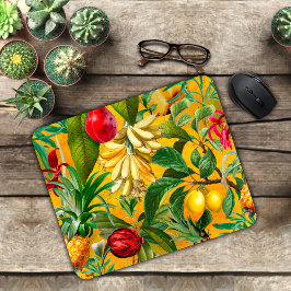 Elegante gelbe tropische Blätter Fruchtmuster Mousepad