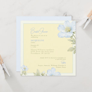 Elegante gelbe und blaue Blumen Hochzeitsdusche Einladung