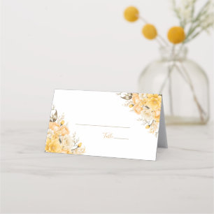 Elegante gelbe und elfenbeinfarbene Rosenhochzeit Platzkarte