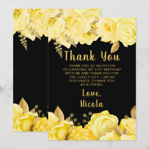Elegante gelbe und goldene Blumen Geburtstagsfeier Dankeskarte