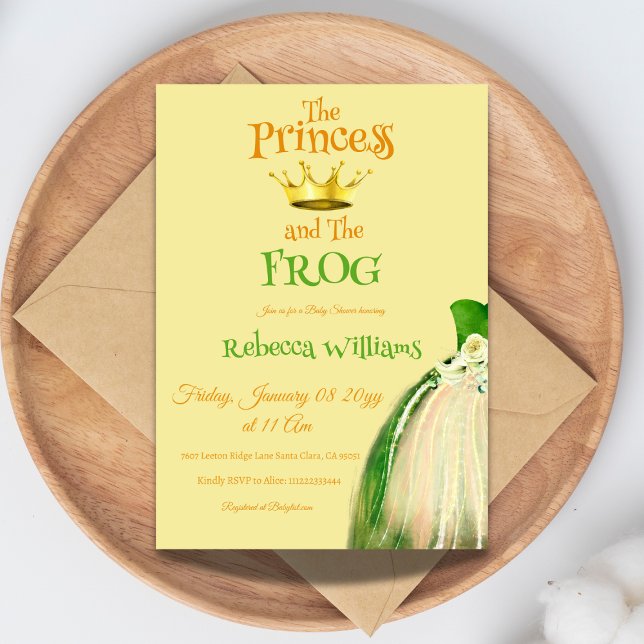 Elegante, gelbe und grüne Frosch Princess Baby Dus Einladung (Von Creator hochgeladen)