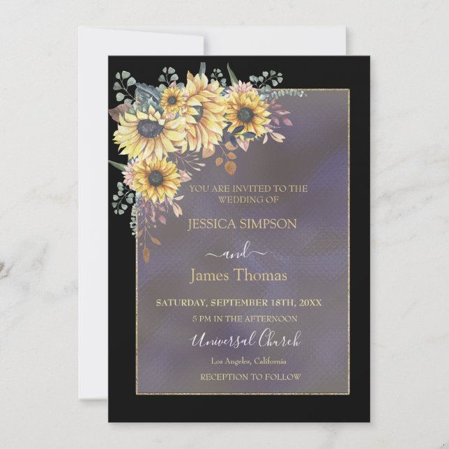 Elegante Gelbe Wasserfarbe Sonnenblume Einladung (Vorderseite)