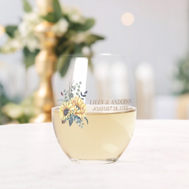 Elegante Gelbe Wasserfarbe Sonnenblume Weinglas Ohne Stiel (Insitu (Hochzeit))