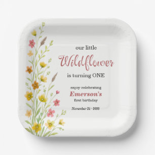 Elegante gelbe Wildblume 1. Geburtstagsfeier Pappteller