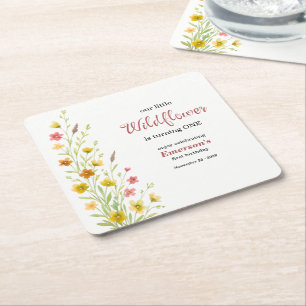 Elegante gelbe Wildblume 1. Geburtstagsfeier Rechteckiger Pappuntersetzer