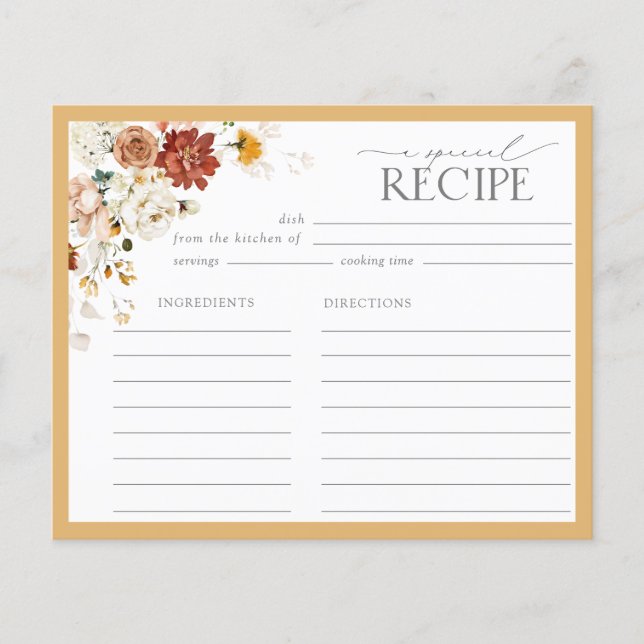 Elegante Gelbe Wildblume Bridal Rezept Karte (Vorderseite)