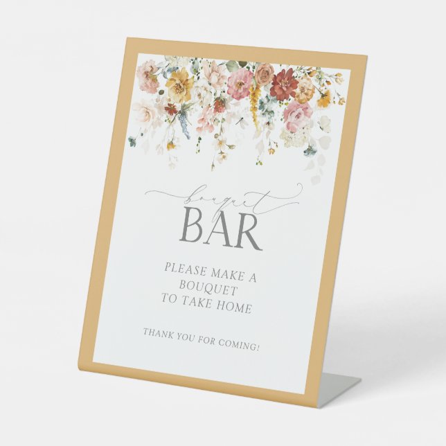 Elegante, gelbe Wildblume Dusche Bouquet Bar Sockelschild (Vorderseite)