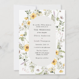 Elegante, gelbe Wildblume, Rahmen Hochzeit Einladung
