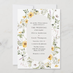 Elegante, gelbe Wildblume, Rahmen Hochzeit Einladung