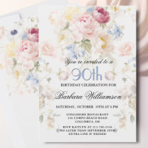 Elegante gemalte rosa Rosen-Blumen zum 90. Geburts
