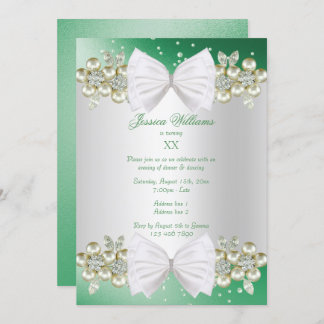 Elegante Gems & Bow Green Geburtstag Einladung