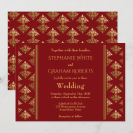 Elegante Gemusterte Hochzeit in Red and Gold Damas Einladung