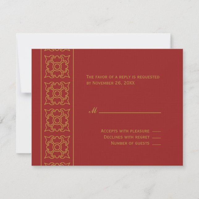 Elegante Gemusterte Reaktion Indiens RSVP Karte (Vorderseite)