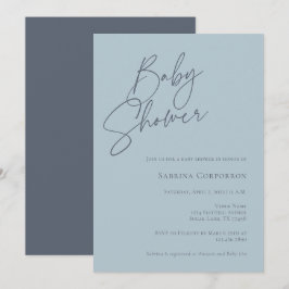 Elegante Gender Neutral Baby Dusche | Dusty Blue Einladung