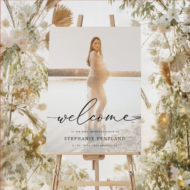 Elegante Gender Neutral Foto Baby Dusche Willkomme Poster (Von Creator hochgeladen)