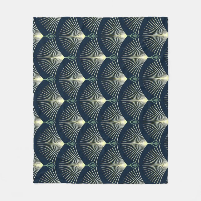 Elegante Geometrie: Blue Art Deco. Fleecedecke (Vorderseite)