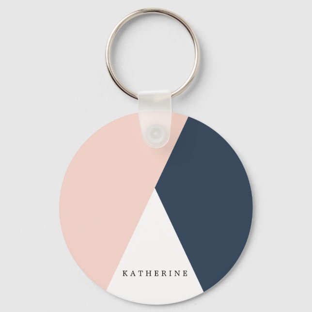 Elegante geometrische Dreiecke aus Rosa und Marine Schlüsselanhänger (Vorderseite)