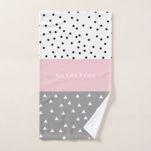 Elegante geometrische Dreiecke u. Punkte im Grau Badhandtuch Set