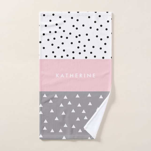 Elegante geometrische Dreiecke u. Punkte im Grau Badhandtuch Set (Handtuch)