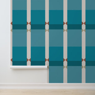 Elegante geometrische Erdtöne Blau braun und Grau Tapete
