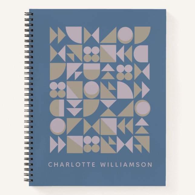 Elegante geometrische Formen Dusty Blue Personalis Notizbuch (Vorderseite)