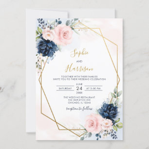 Elegante geometrische Hochzeit der Marine und der  Einladung