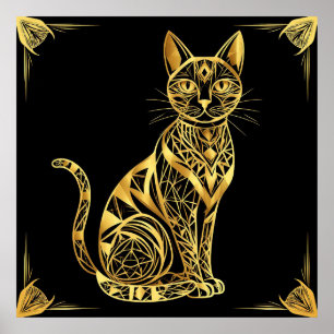 Elegante geometrische Katzenillustration in golden Poster
