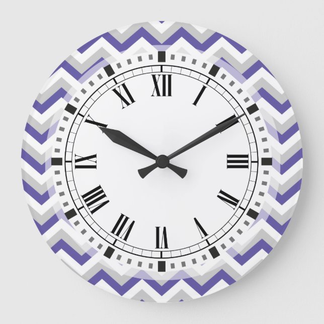 Elegante geometrische lila blaue Zickzack Große Wanduhr (Vorderseite)