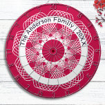 Elegante geometrische Linie Art Red White Personal Dartscheibe<br><div class="desc">Steigen Sie mit diesem faszinierenden Dartboard in Ihr Spielzimmer ein. Das Motherboard zeichnet sich durch ein kompaktes geometrisches Muster in weiß auf rot aus, mit abgerundeten Linien, die ein detailliertes Linien-Kunstdesign schaffen. Die Wirkung ist wie eine Häkelspitze oder eine wunderschön symmetrische abstrakte Blume. Personalisieren Sie mit Ihrem Namen und dem...</div>