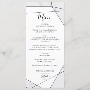 Elegante geometrische Marmorhochzeit Menükarte