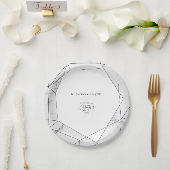 Elegante geometrische Marmorhochzeit Pappteller (Hochzeit)