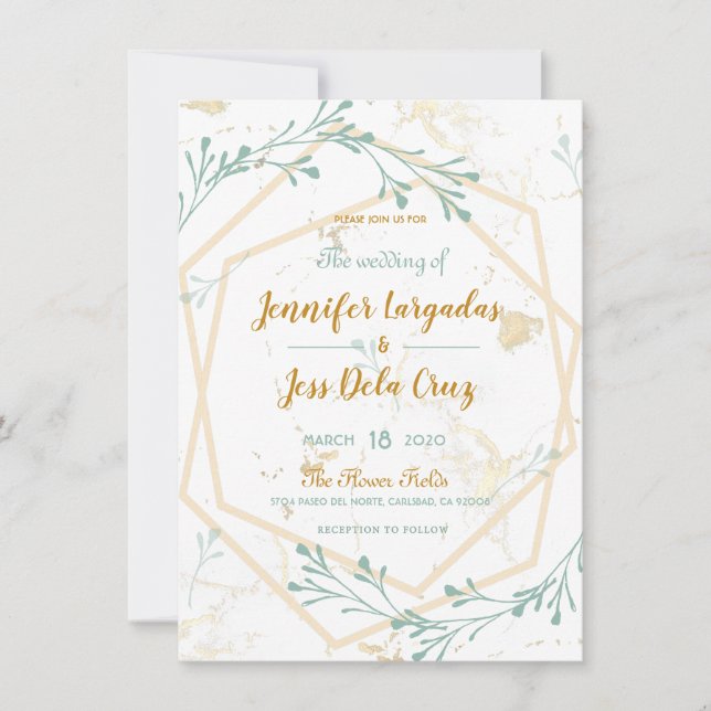 Elegante geometrische Mint-Gold-Hochzeit - Einladu Einladung (Vorderseite)