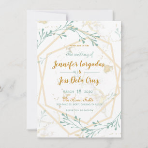 Elegante geometrische Mint-Gold-Hochzeit - Einladu Einladung
