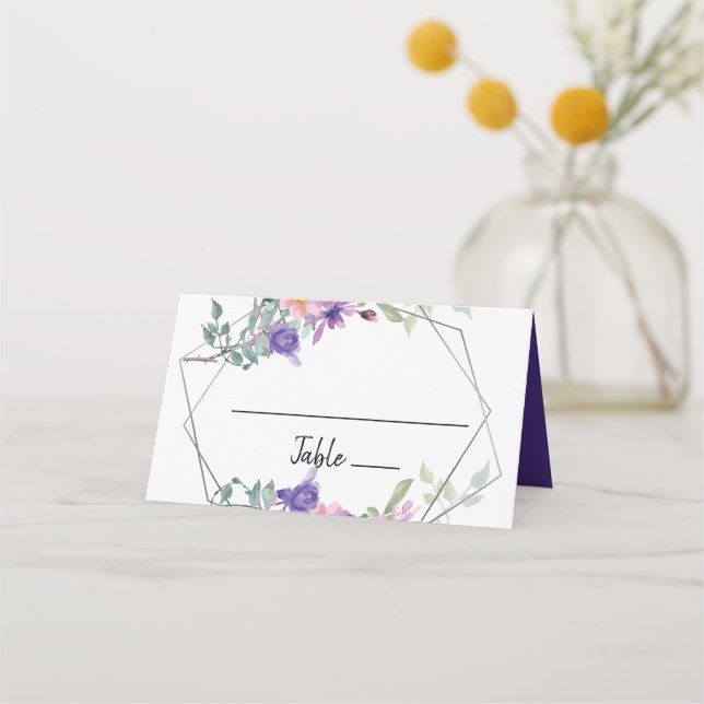 Elegante geometrische Platzkarte für Blumenhochzei (Vorderseite)