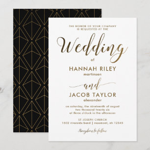 Elegante geometrische Print Black and Gold Wedding Einladung