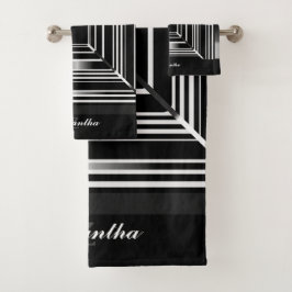 Elegante geometrische Quadrate mit Schwarz-weißen  Badhandtuch Set