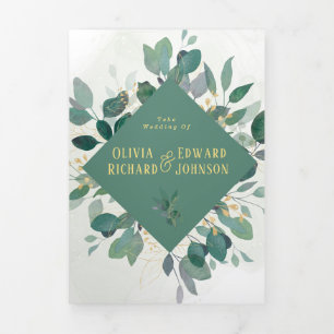 Elegante geometrische Rahmen-Blätter   Hochzeit vo Dreifach Gefaltete Einladung