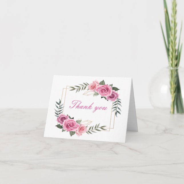 Elegante geometrische rosa Rose Dankeschön Karte (Vorderseite)