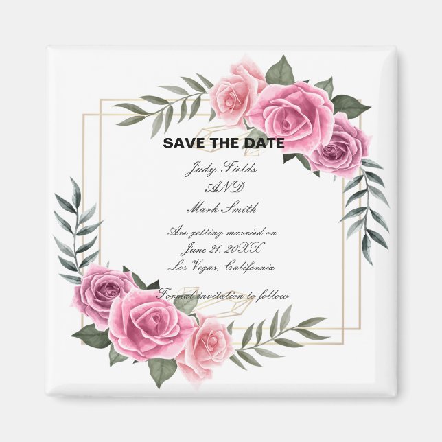 Elegante geometrische Rosa-Rose speichert das Datu Magnet (Vorne)