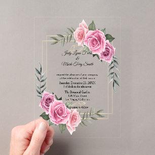 Elegante geometrische rosa Rosenhochzeit Acryleinladungen