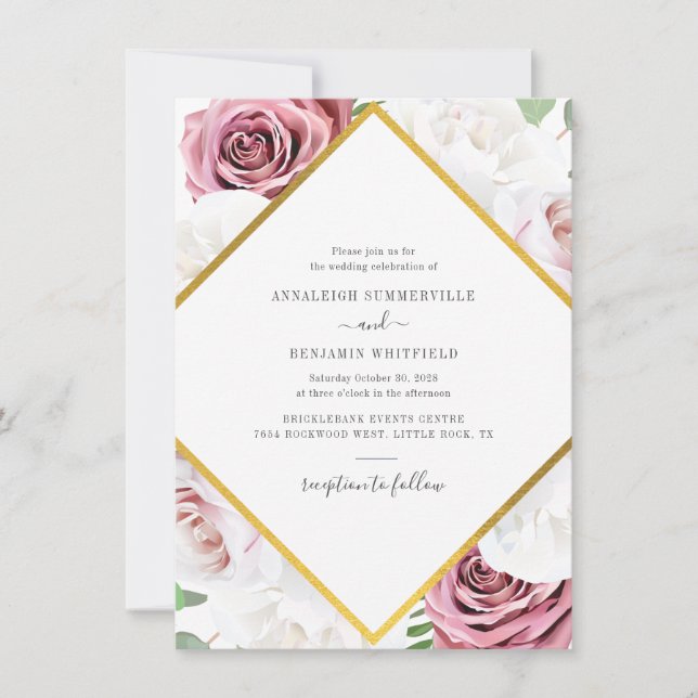 Elegante geometrische Rose Hochzeit der Goldenen B Einladung (Vorderseite)
