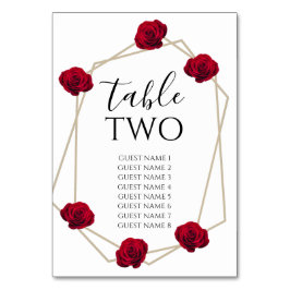 Elegante geometrische Rote Rose Hochzeitgastnamen Tischnummer