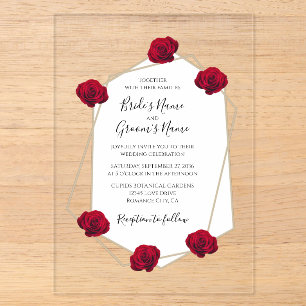 Elegante geometrische Rote Rose Hochzeitseinladung Acryleinladungen