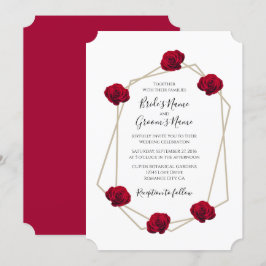 Elegante geometrische Rote Rose Hochzeitseinladung Einladung