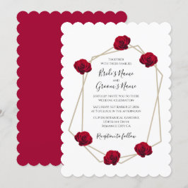 Elegante geometrische Rote Rose Hochzeitseinladung Einladung