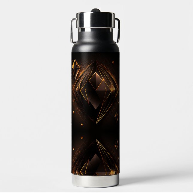 Elegante geometrische schwarze goldene Kunst Trinkflasche (Vorderseite)
