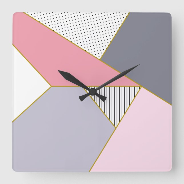 Elegante geometrische Streifen Polka Punkte Pastel Quadratische Wanduhr (Vorderseite)